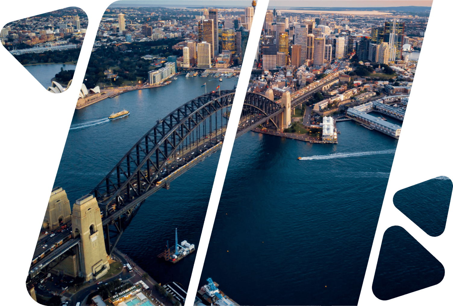 Aerial view of Sydney Harbour with the Harbour Bridge, Opera House and CBD skyline